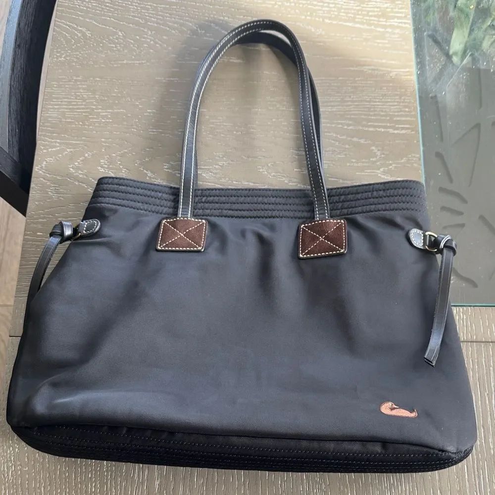 DOONEY & BOURKE Handbag Purse Black Leather Nylon Shoulder Bag Casual Tote GUC - Picture 12 of 14
